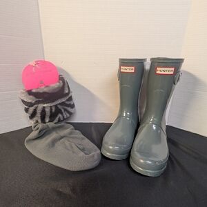 Hunter Grey Mid-Calf Rain Boots Bonus New Betsey Johnson Boot Shoe Liners
